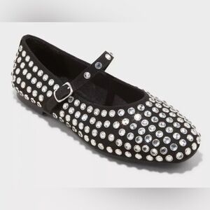 NWT A New Day Black Issa Rhinestone Mary Jane Ballet Flats Sz 8M